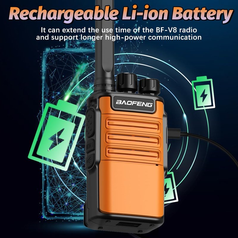 Walkie Talkies Long Range for Adults,FRS Radio Rechargeable Walkie Talkie Baofeng BF-V8 Waki Taki Walkie-Talkie,1500mAh,Flashlight,Type-C Charger Walky Talky for Hiking Camping Cruise(2 Pack)