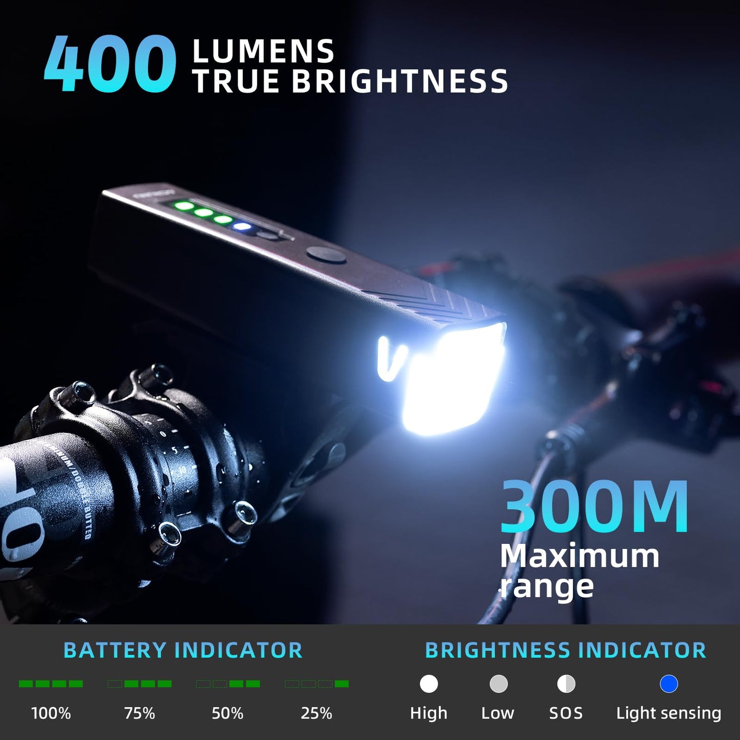 Bike Lights Front and Back, Mountain Bike Lights for Night Riding, Rechargeable USB-C Strong Brightness Bike Headlight with Tail Light, Stroller Lights for Walking at Night,Bike Lights Kids (Blue)