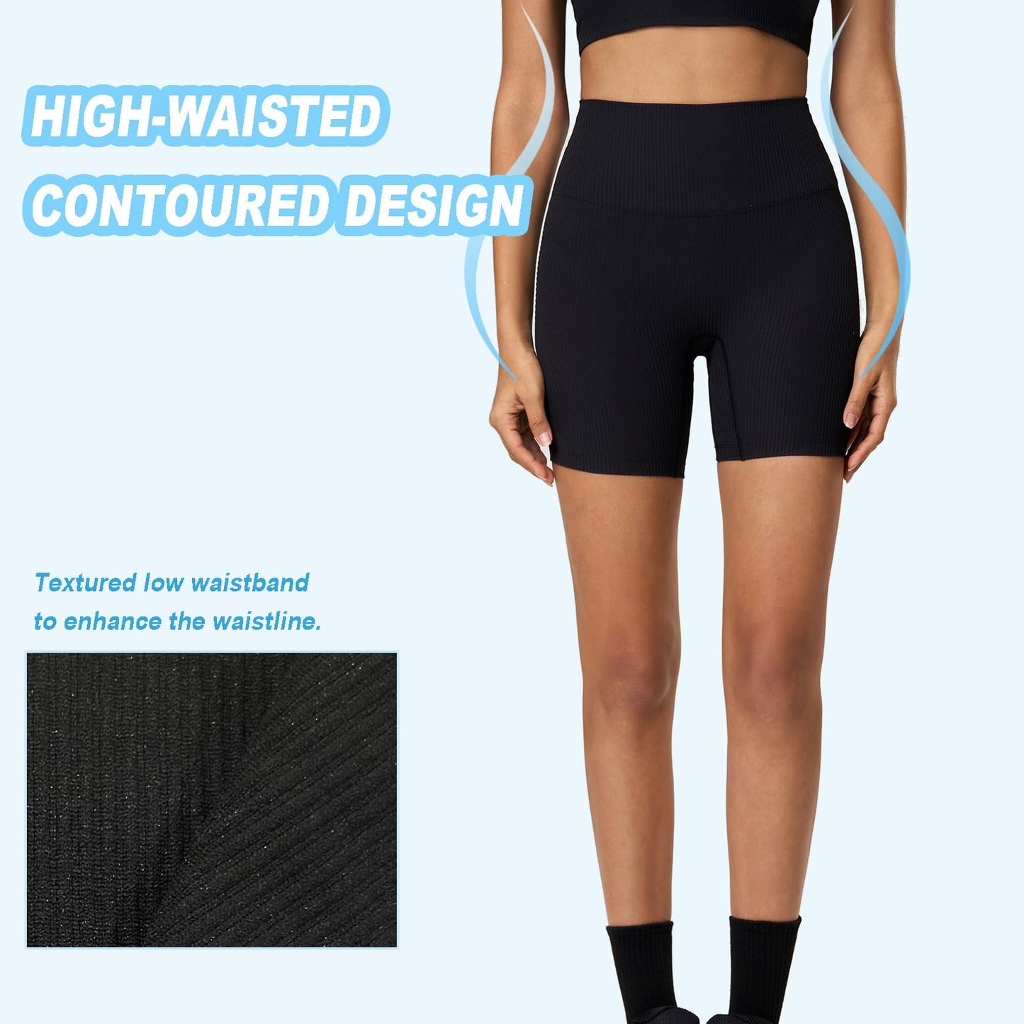WXUP HOPS Women Athletic Shorts-High Waisted Butt Lifting Workout Pants-Seamless Scrunch Biker Shorts for Gym,Yoga,and Running(Black L)