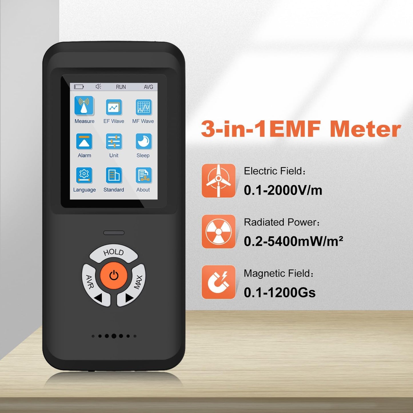 CHNADKS EMF Meter, Upgraded 3-in-1 Rechargeable Electromagnetic Field Radiation Detector for EF RF MF, Handheld Digital EMF Detector with LCD for Home&Office EMF Inspections