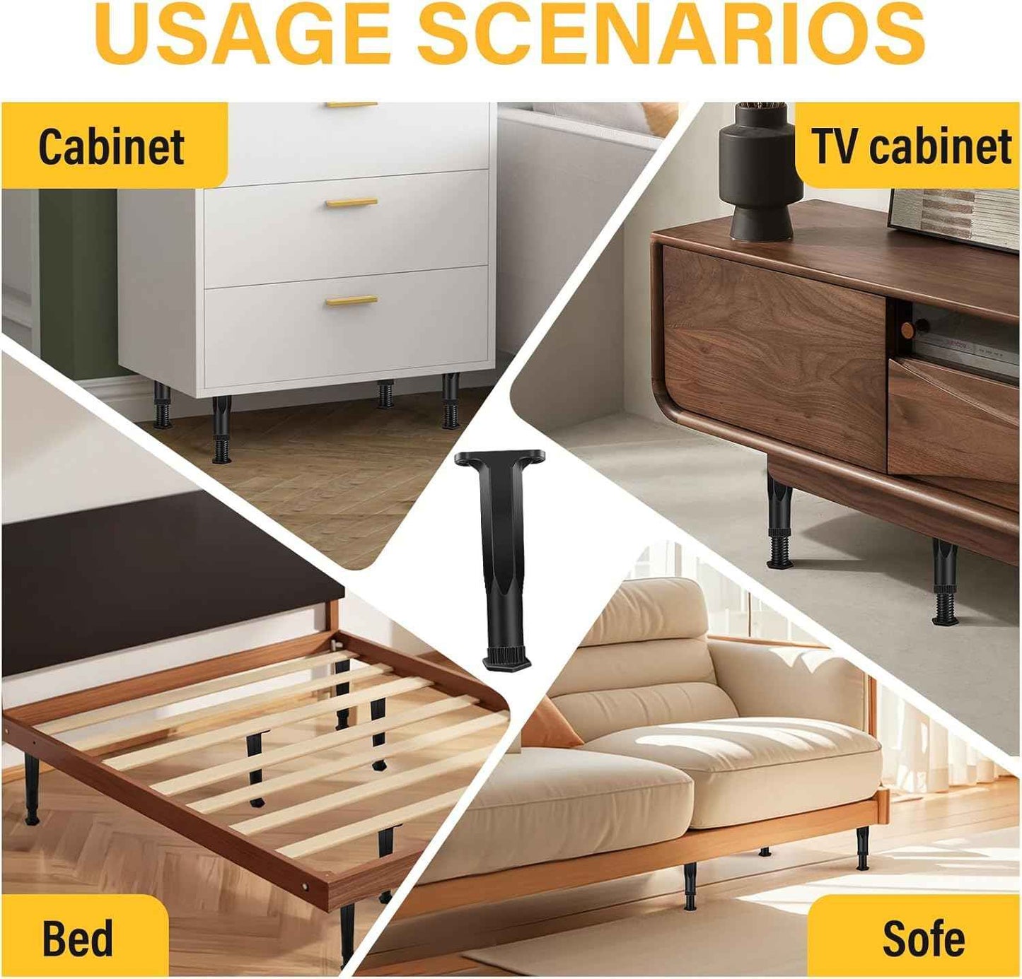 6 PCS Adjustable Height Bed Frame Support Legs - 7.8-14.6inch Bed Slats Support Leg with Screws, Furniture Legs for Bed Frame/Bed Center Slat/Cabinet/Dresser/Table/Sofa/Chair, Bed Replacement Legs