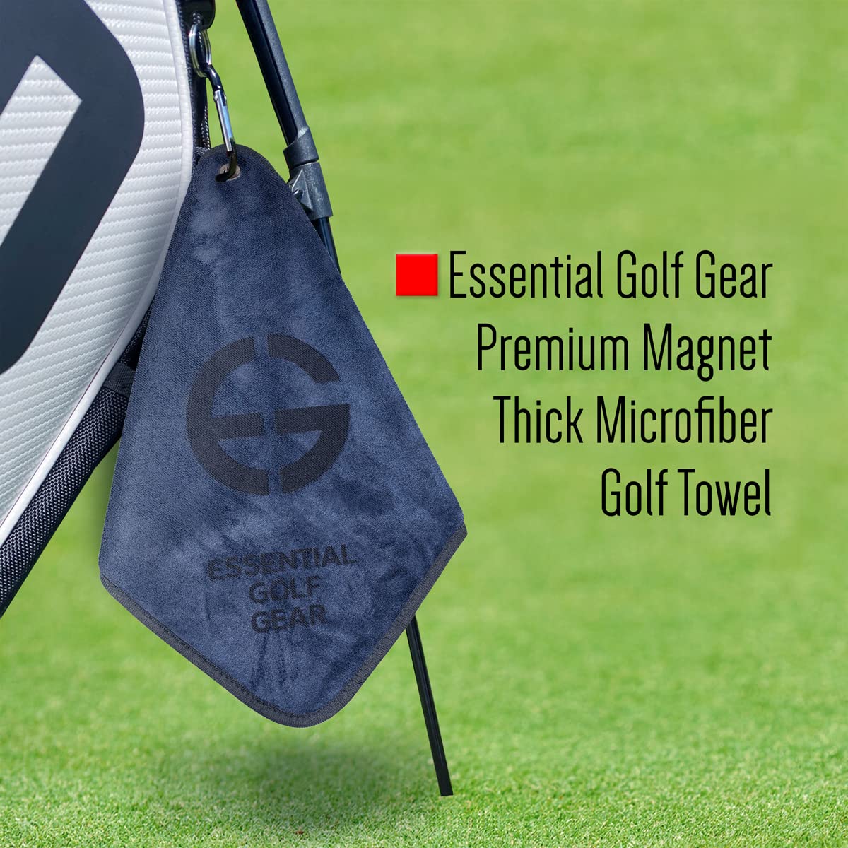 EGG PRO Essential Golf Gear Magnetic Golf Towel, 10.5-inch Square, Navy Blue with 26-inch Retractable String, Carabiner Clip and 3 Extra Microfiber Towels (Total 4 Towels)