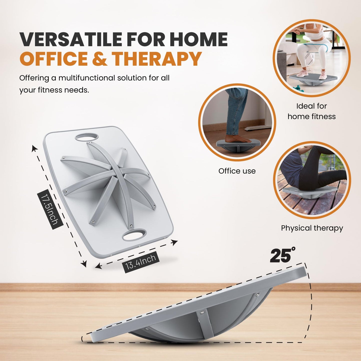 Professional Wooden Balance Board, 360 Degree Portable Wobble Board with Comfortable Surface, Standing Desk Rocker Board for Physical Therapy, Core Strength Stability Training (Advanced 360° Rotation-Modern Gray)