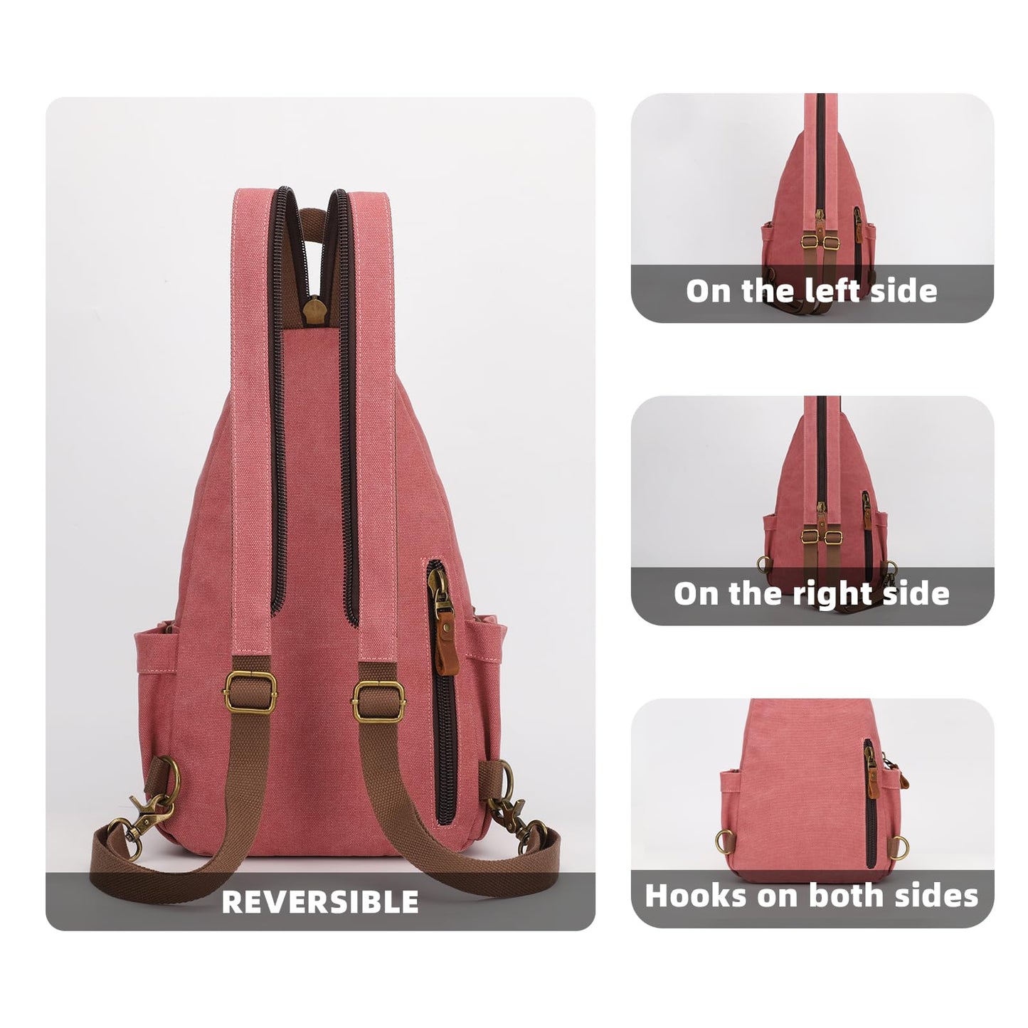 KouLi Buir Canvas Sling Bag,Small Crossbody Backpack,Convertible Chest Bag Casual Daypack For Outdoor Cycling Hiking Travel (Rust Red)