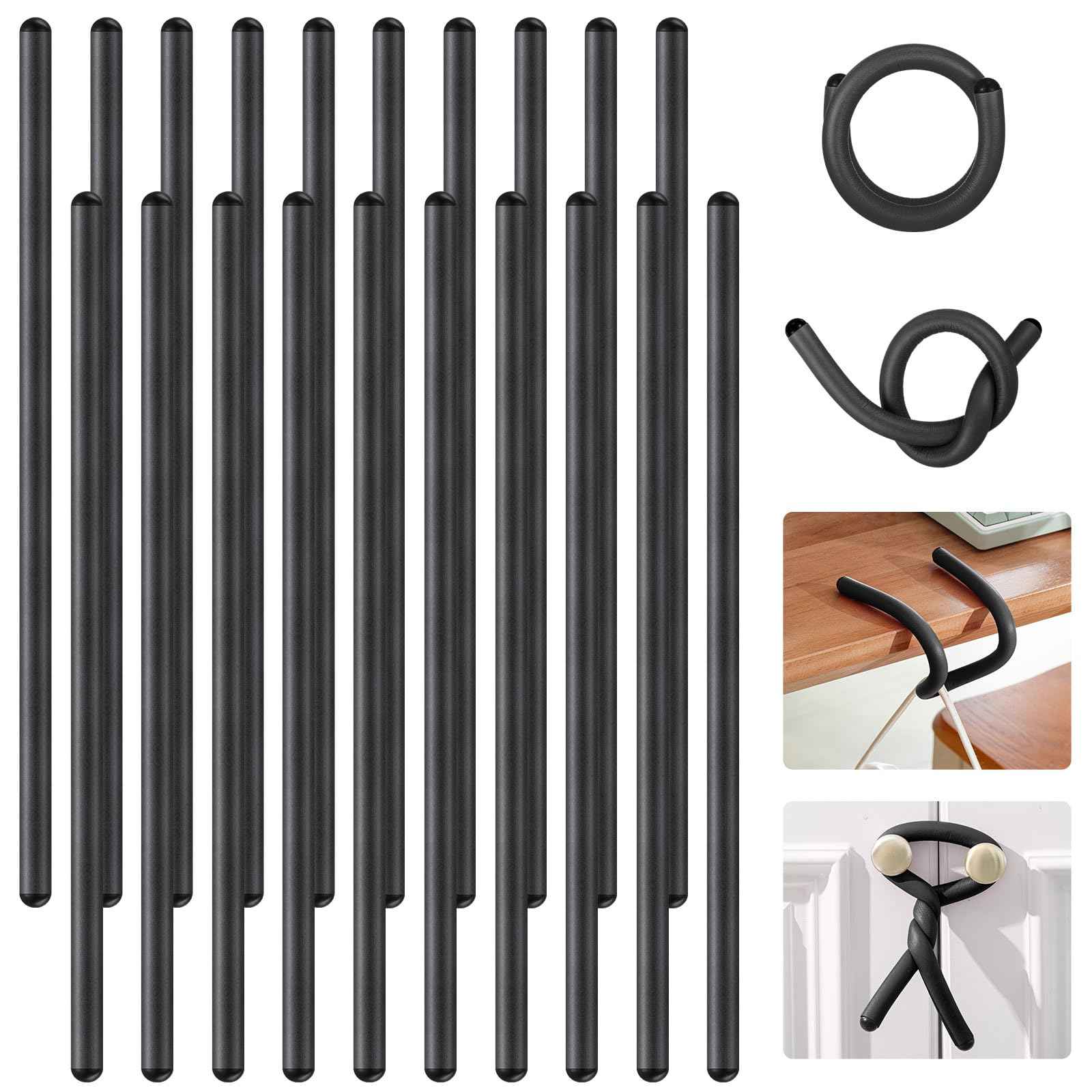 Ninehaoou 20 Pcs 17 Inch EVA Foam Twist Rubber Ties Reusable Bendable Cable Tie Straps Flexible Heavy Duty Twisty Ties for Organizing Cords Bundling (Black)