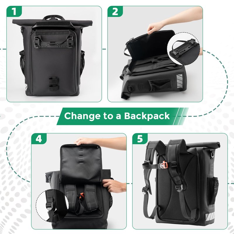 ROCKBROS Bike Panniers 18L Capacity Waterproof Bike Rack Bag Detachable Shoulder Straps with Helmet Fixing Buckle Rear Bike Rack Bag for Cycling Traveling Backpacking