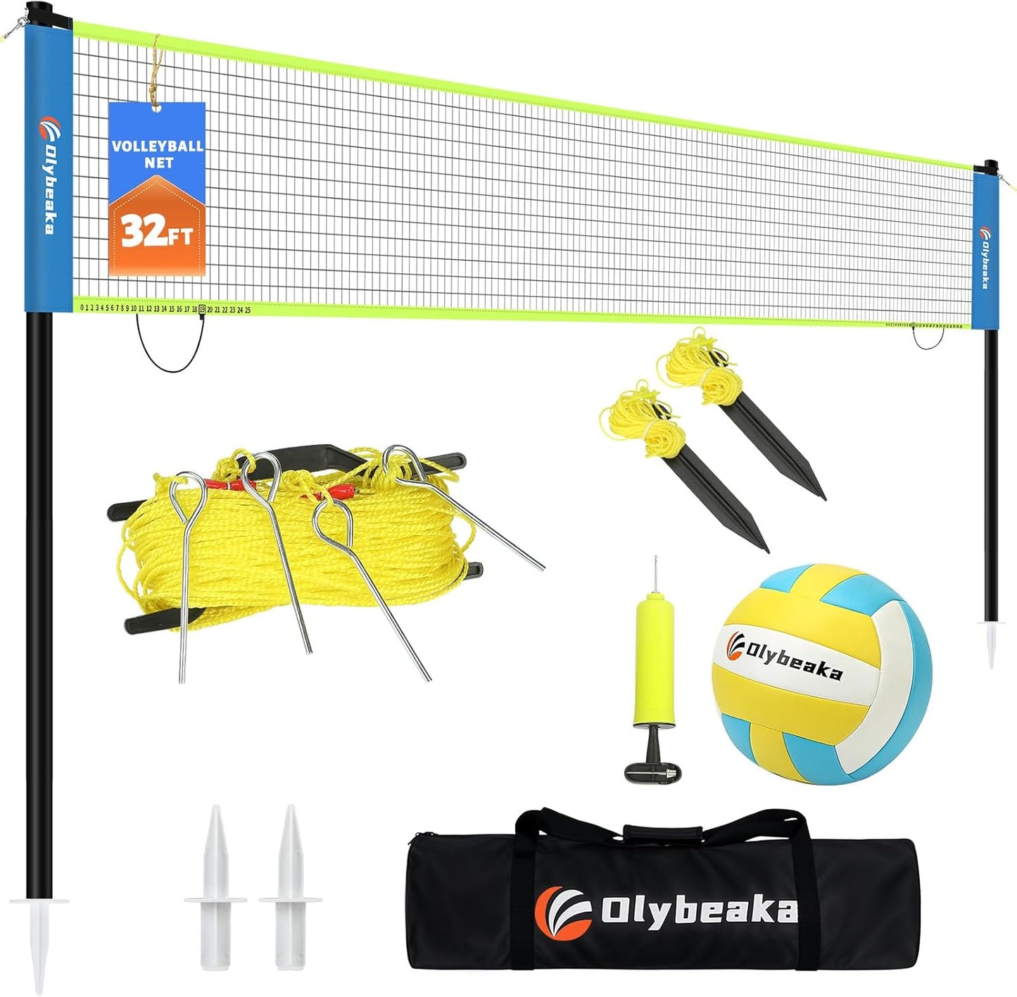 Skiennix Portable Outdoor Volleyball Net Set - Adjustable Poles, Soft PU Volleyball & Pump, Carry Bag