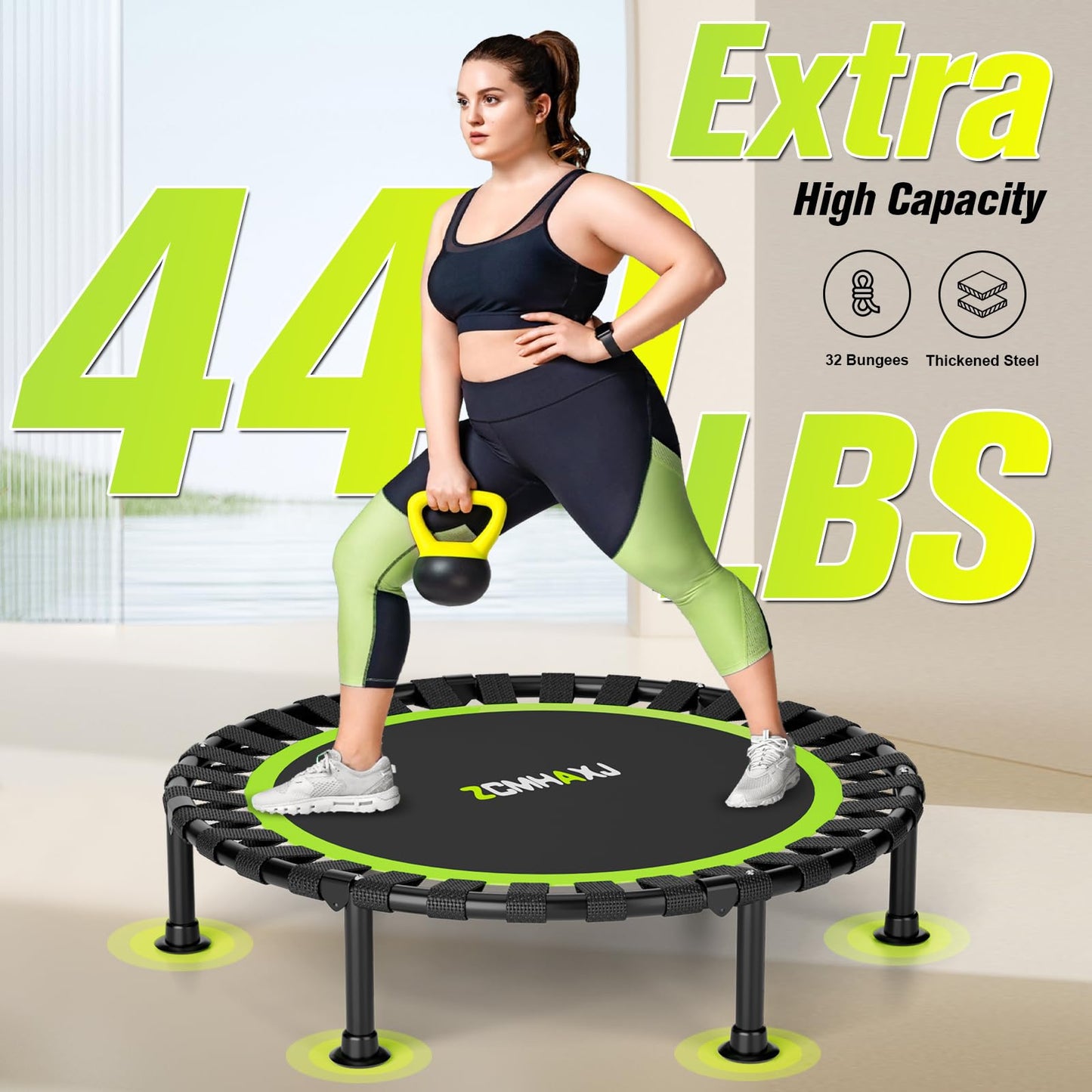ZCMHAXJ Foldable Mini Trampoline, 36"/40"/48" Rebounder Trampoline for Adults, 440lbs Capacity Indoor Fitness Workout Exercise Equipment