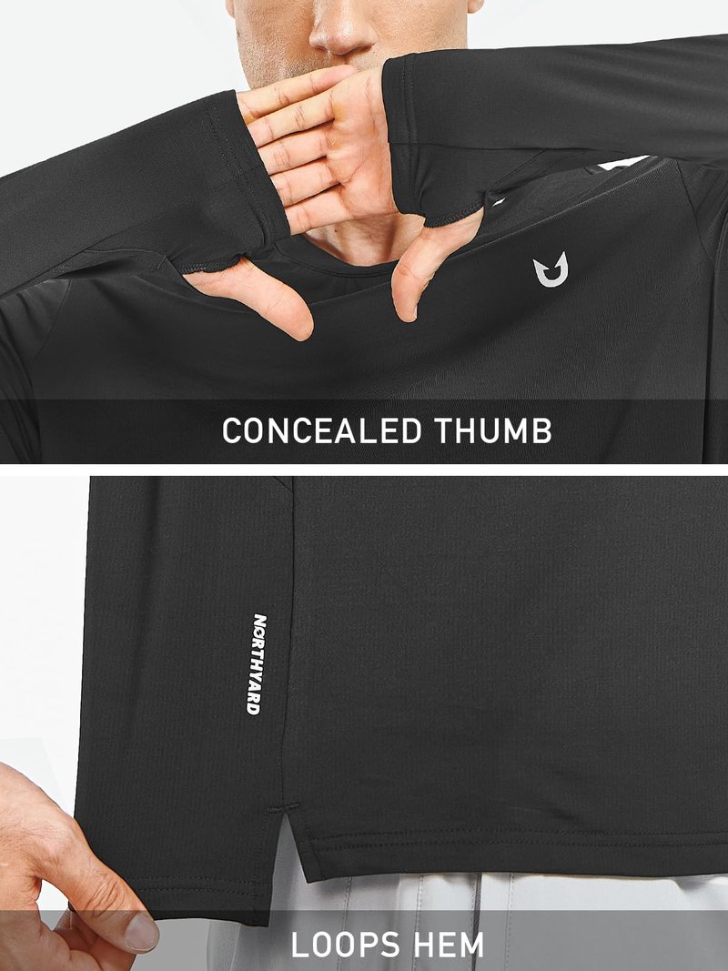NORTHYARD Mens Running Shirt Thermal Long Sleeve Base Layer Fleece Lined Cold Weather Winter Gear Workout Athletic Gym(Black-XL)