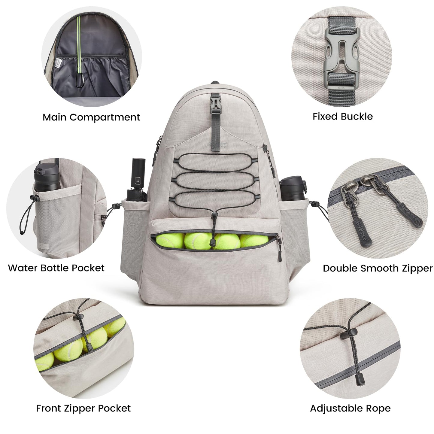 G4Free Tennis Bag, Tennis Backpack for Women Men, Large Pickleball Bag, Holds 4 Rackets with Shoe Compartment, Ivory, L, Casual Daypack
