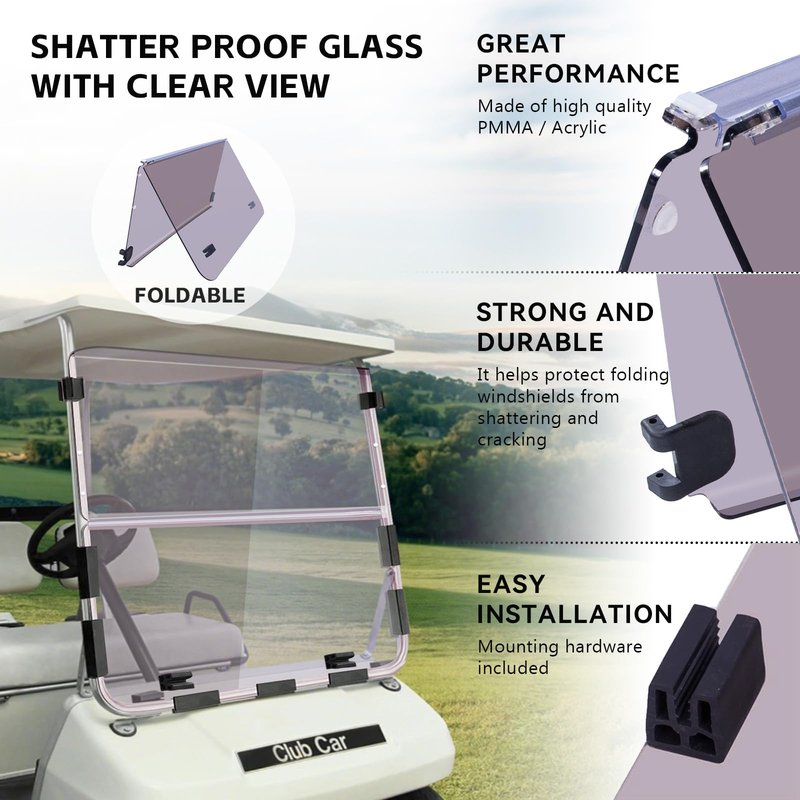 VPAHub Club Car DS OLD Flip Flop Compact Golf Cart Windshield, Tinted Color, 3/16" Thickness, Fits Club Car DS 1982-2000.5