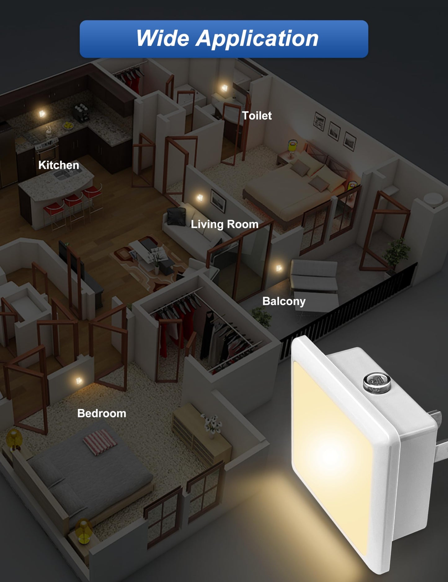 Night Lights Plug into Wall, LED Night Light with Dusk-to-Dawn Light Sensor, 0.3W Warm White Plug in Night Light for Kids, Bedroom, Adults, Bathroom, 2 Pack, Non-dimmable