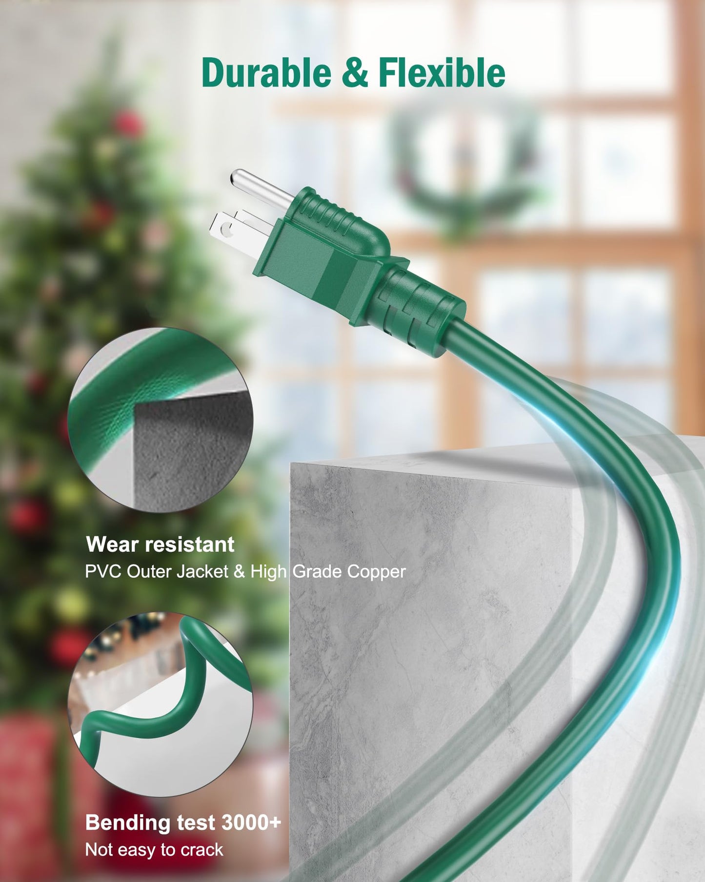 Brightown Outdoor Extension Cord Multiple Outlet, 2 Packs Each 50 Ft Christmas Light Extension Cord Evenly Spaced 6 Outlets Plugs with Safety Cover, 16/3 SJTW Green Extension Cord Waterproof