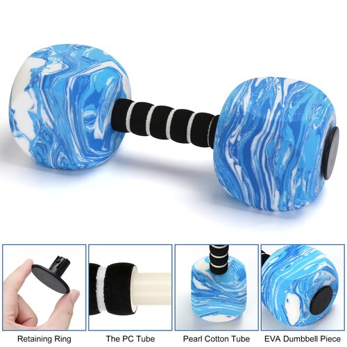 2Pack Water Dumbbells, Aquatic Exercise Dumbbells, EVA Foam Barbells for Men Women Youth Water Workouts (Blue+White)