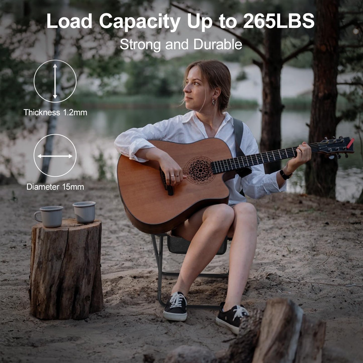 DZ Duozhan Portable Camping Stool - Foldable Backpack Stool 13" with 260lb Capacity, Lightweight Collapsible Stool with Carry Bag & Adjustable Strap for Hiking, Fishing, Beach Outdoor (Black)