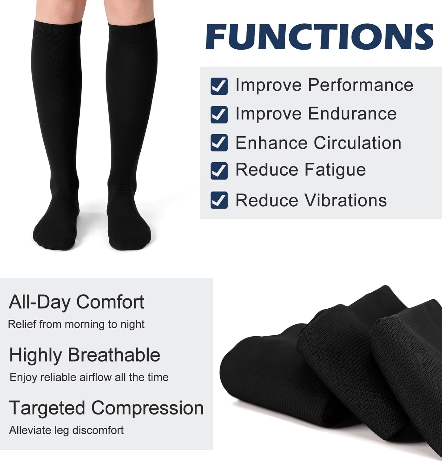 Skiennix Compression Socks - 20-30 mmHg Knee High Support for Athletic Travel | 3 Pairs