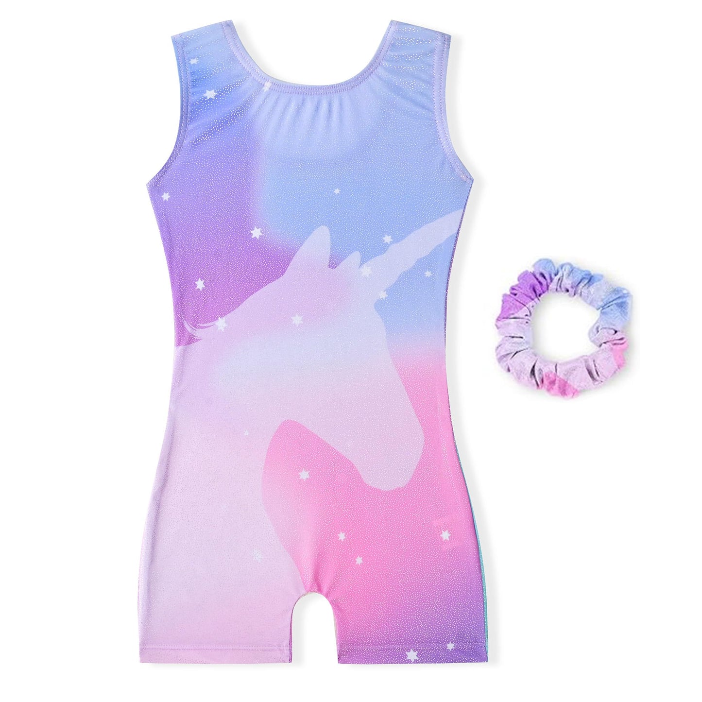 Tstiti Gymnastics Leotards For Girls with Hair Scrunchie Kids Gymnastic Outfit Sparkle Dance Unitards Biketards Pink & Purple Unicorn 6-7 Years