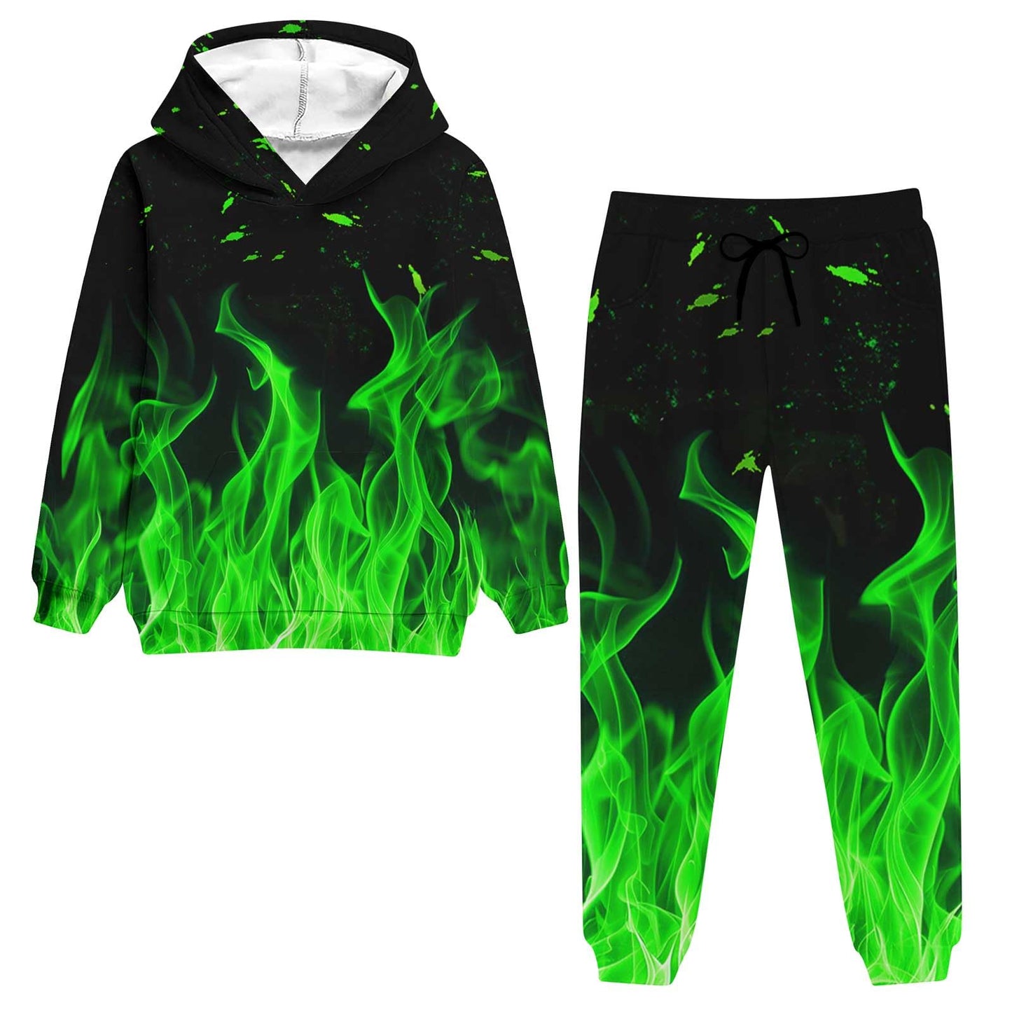 Belovecol Boys Hoodie Pant Set Colorful Pullover Hoodies and Sweatpants 3D Print Hooded Sweatshirt Jogger Suits, Green Cold Smoke, 9-10 Years
