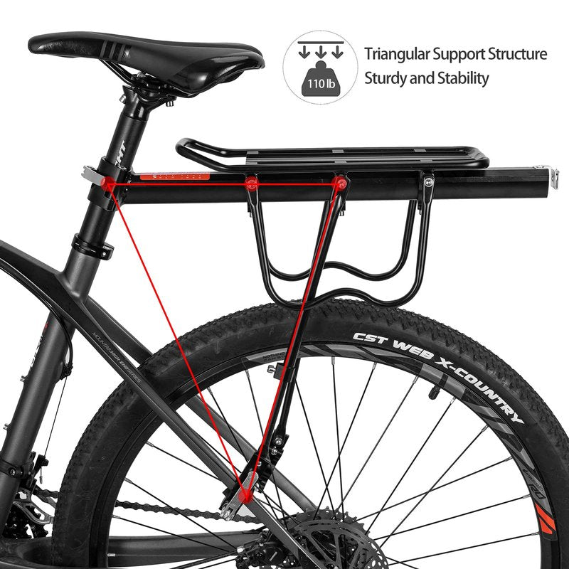 ROCKBROS Rear Bike Rack Bicycle Cargo Rack Full Quick Release Adjustable Bicycle Carrier Bike Luggage Rack for Back of Bike Aluminum Alloy 115 lbs Capacity Bike Accessories Black