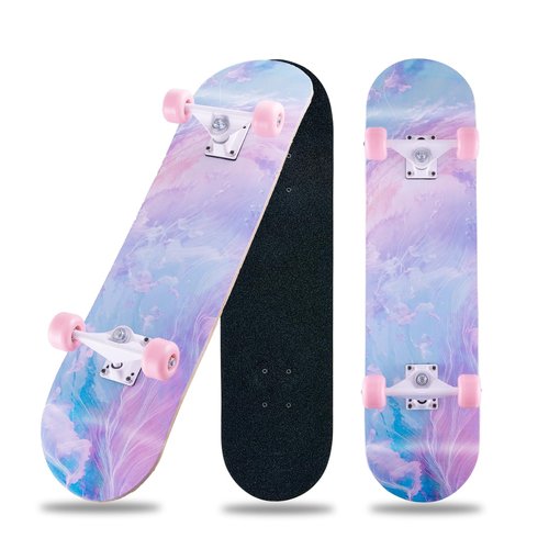 Skateboard,31 x 8 inch Complete Skateboards for Beginners,8 Layer Maple Concave Cruiser Trick Skate Board for Teens and Adults (Pink-JG)