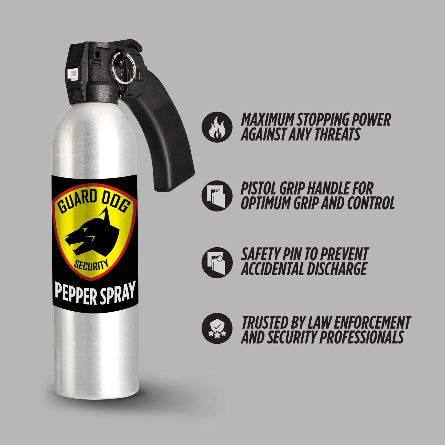 Guard Dog Security Large Self Defense Pepper Spray 24 oz, Maximum Strength Self-Defense Spray with Pistol Grip, 45-Foot Range, Easy Access Outdoor Personal Protection, Crowd Control