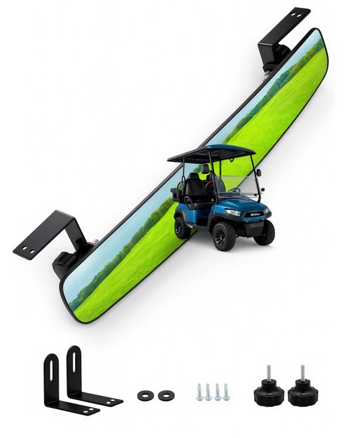 Golf Cart Rear View Mirror, 16.5" Universal Adjustable Rearview Mirror Extra Wide 180° Panoramic, Compatible with EZGO, Club Car, Yamaha for Enhanced Rear Visibility