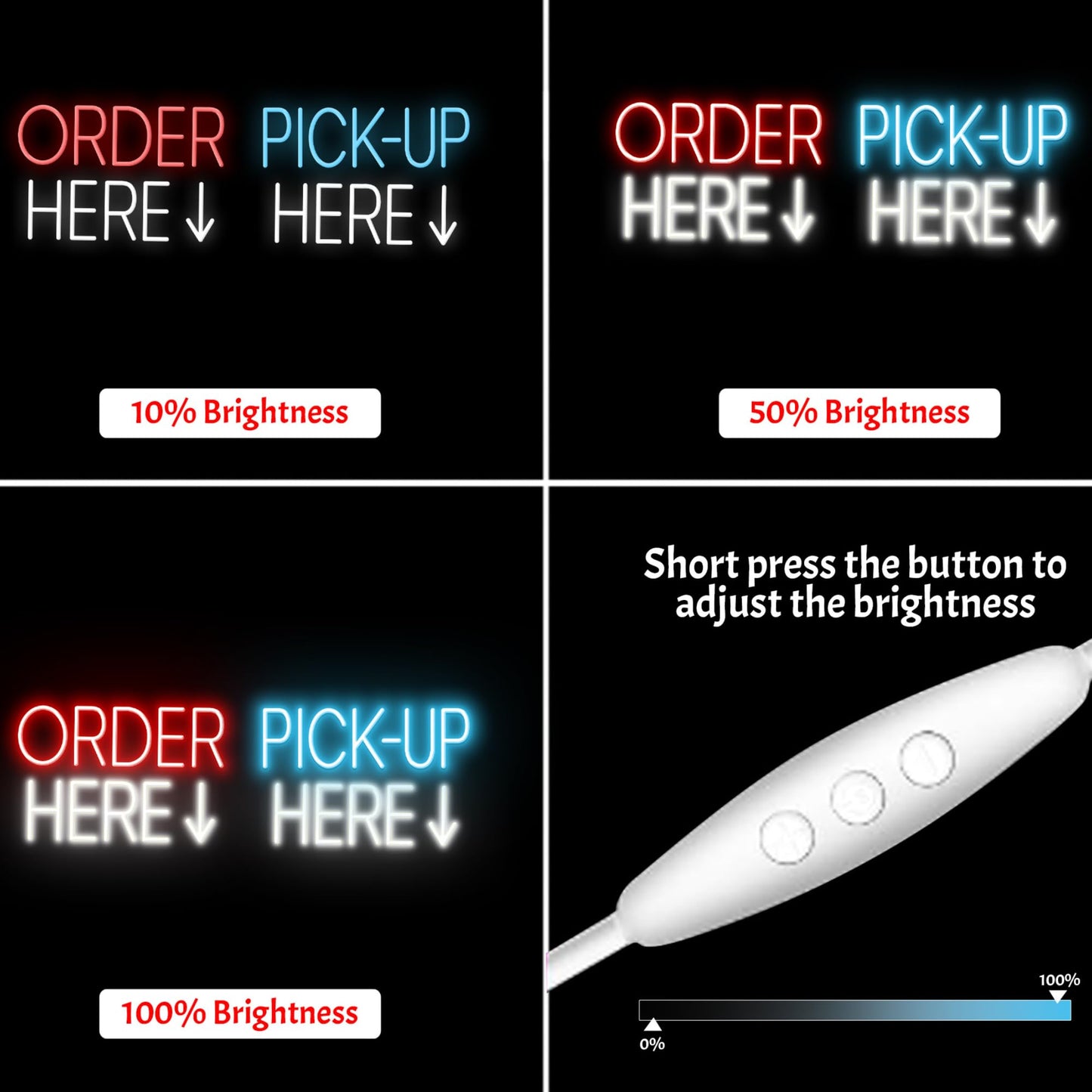 2 Pack Order Here Sign and Pick up Here Sign Led light neon light order here pick up here signs for food truck signs shop signs restaurant sign perfect pick up sign shop neon sign pick up (Red, Ice Blue, and White, 12x8")