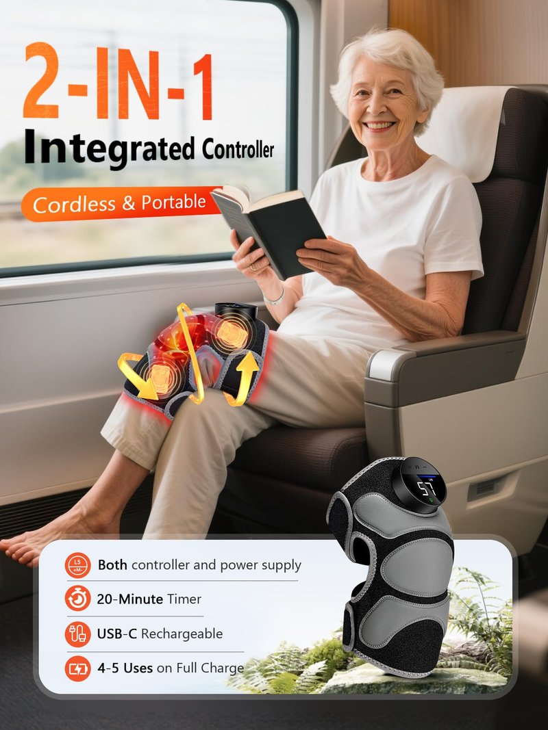 Upgrade 4 Massage Area Knee Brace & Red Light Therapy for Knee, Cord-Free Rechargeable Controller, 20Min Auto Shut-Off, 660nm & 850nm Red Light Therapy Device for Knee/Elbow/Shoulder.