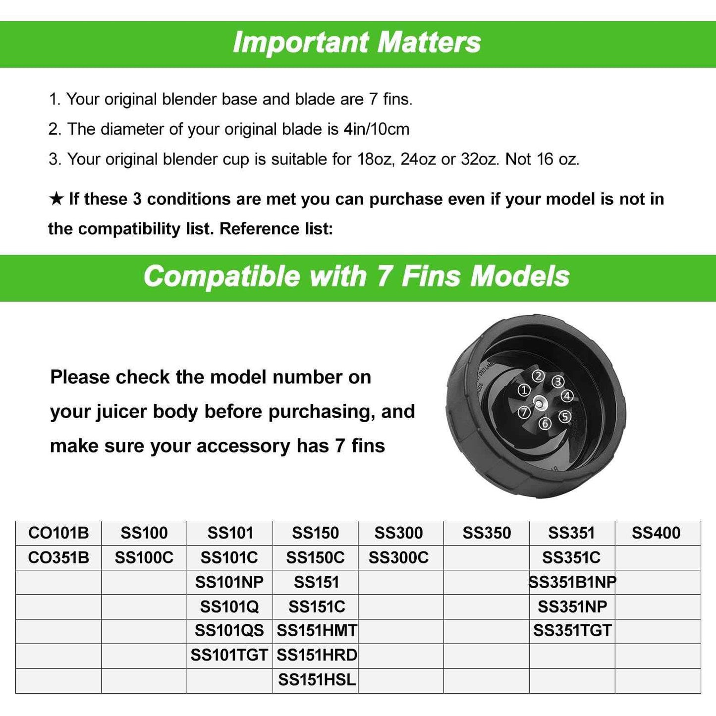 SS101 Replacement Blade for Ninja Blender Accessories, 7-Fins Blender Blade Compatible with Nutri Ninja Foodi Power Blender SS101, SS101TGT, CO351B, SS100, SS150, SS151, SS300, SS350, SS351