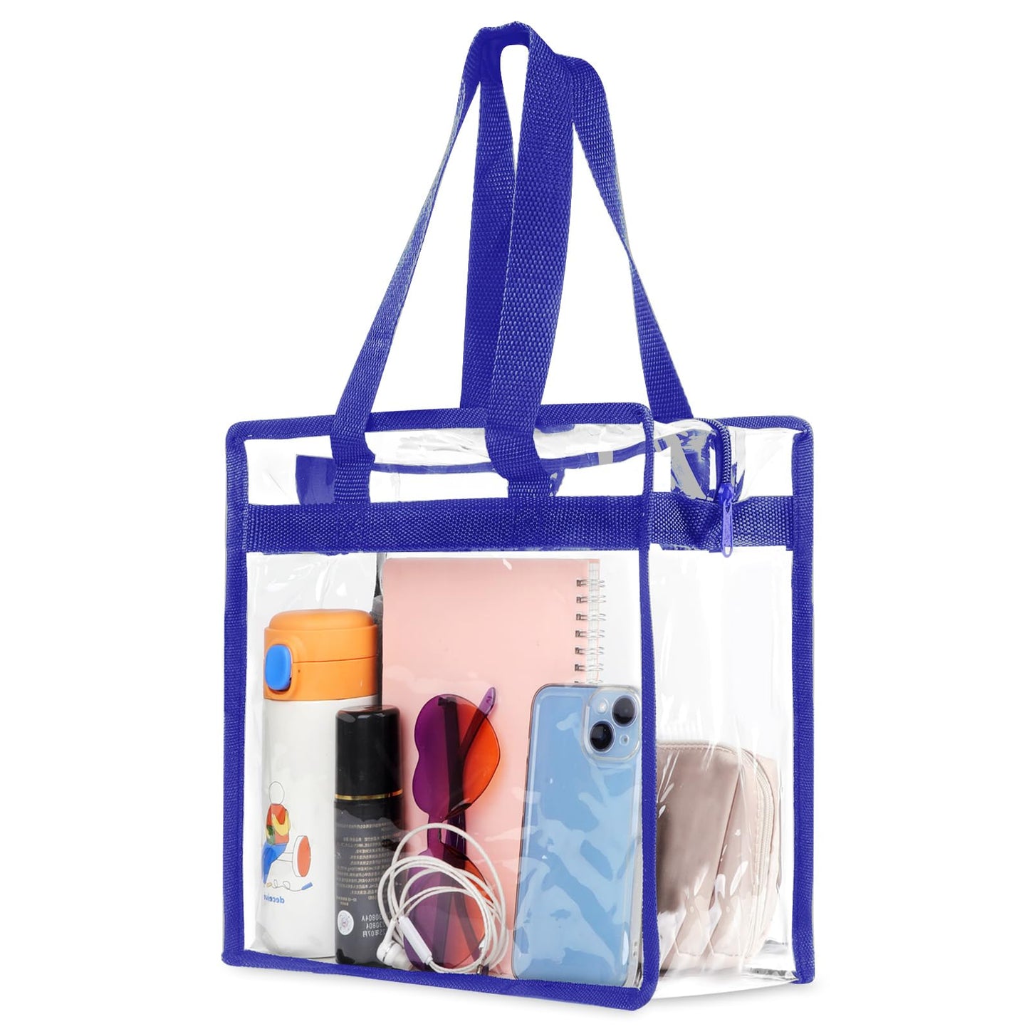 Hoiny Clear Bag for Stadium Events Approved, 12x6x12 Large Transparent Tote Bag with Zipper for Gym Concert Sports Festivals (Navy Blue)