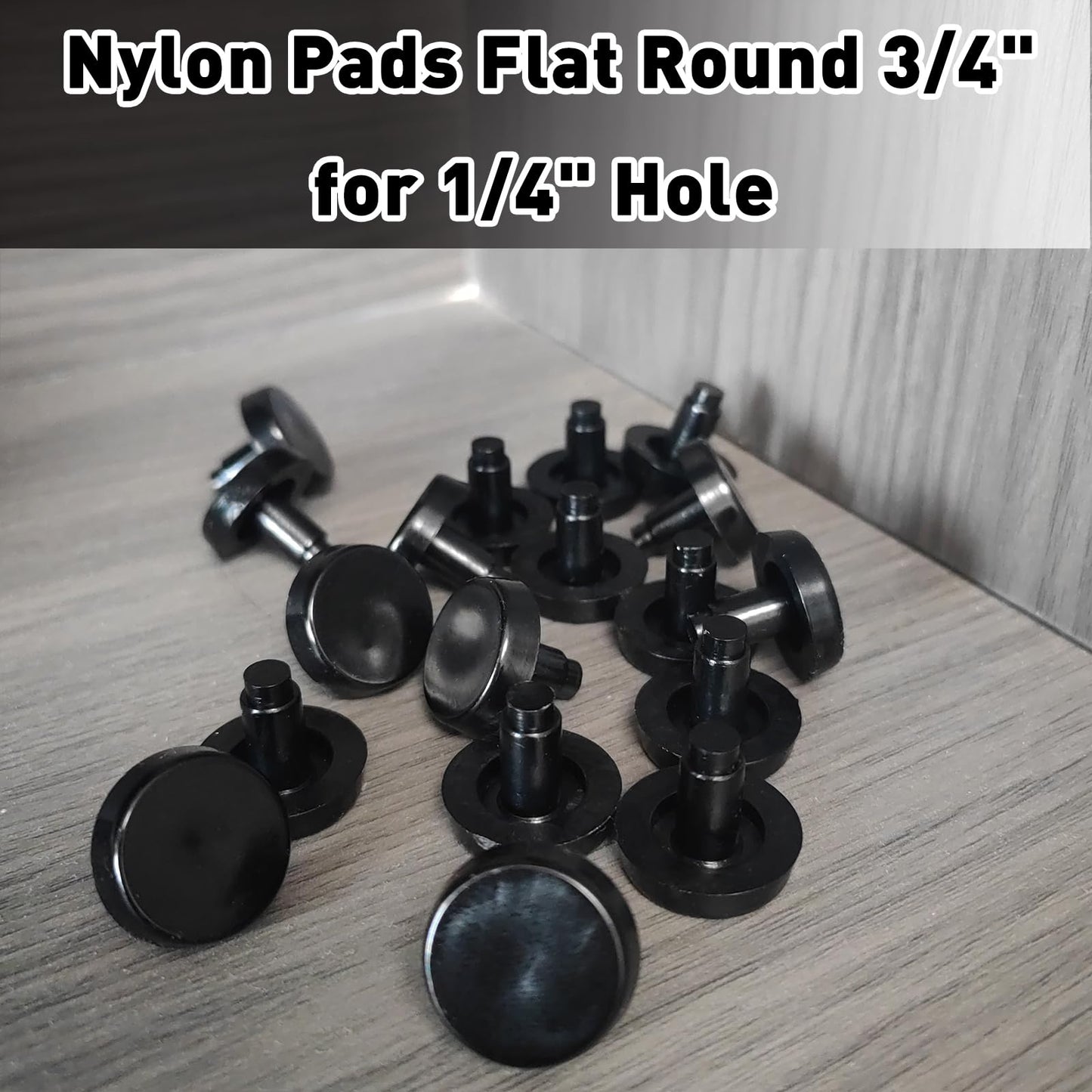 Stem Bumpers Glide Nylon Flat Round 3/4" Stem Bumper Floor Protector for 1/4" Hole, Furniture Sliders, Protect Your Outdoor Furniture and Patio Swivel Chair, Black (12)