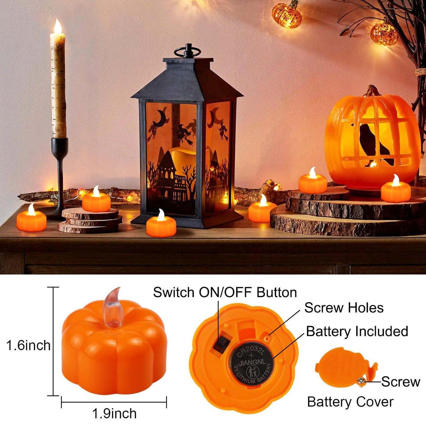 Pumpkin Tea Lights Decorations Fall Decor, 24 Pack LED Orange Pumpkin Lights Flameless Candles Battery Operated, Halloween Thanksgiving Flickering Tealight Candle for Home Table Indoor Party