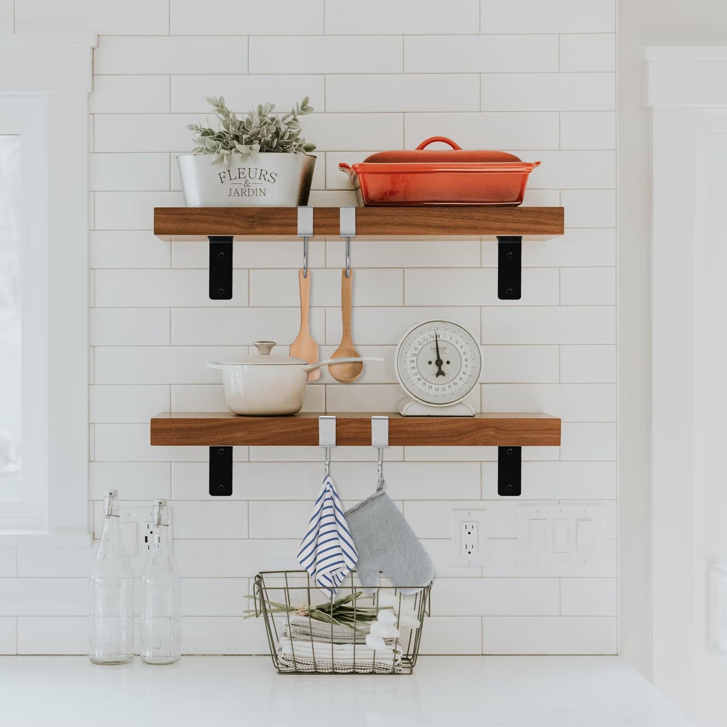 Redunest L Floating Shelf Brackets,4 Pack Heavy Duty L Brackets for Shelves, L 6" X H 4" Black Metal Countertop Support Brackets,Wall Mounting for Wood