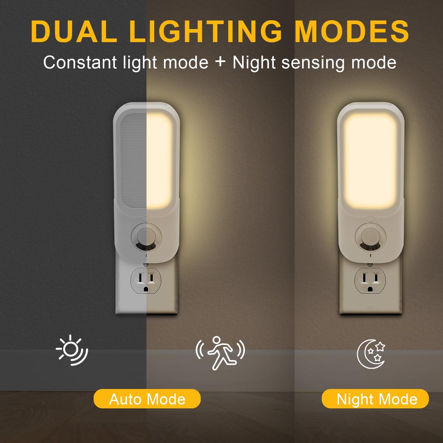 Breeker Motion Sensor Night Light with Flashlight, Night Lights Plug into Wall with Dusk to Dawn Motion Sensor, Soft Warm White, Adjustable Brightness for Bedroom, Stairs, Hallway