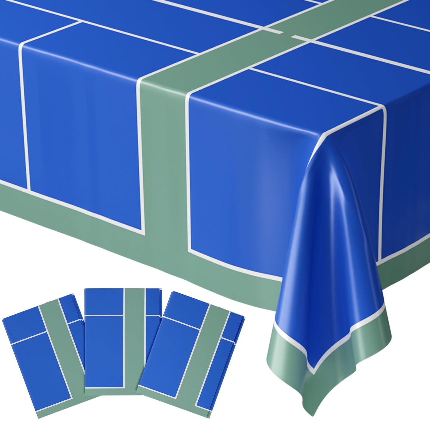 Blue Orchards Pickleball Table Cover (Pack of 3) - Pickleball Party Supplies and Decorations Sports Themed Plastic Tablecloth Birthday Baby Shower Tableware, 54x108 XL Rectangle Tablecloths