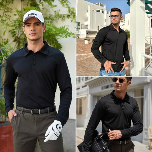 Deyeek Men's Long Sleeve Golf Polo Shirt - Quick Dry UPF 50+ Sun Protection | Casual Collared Style