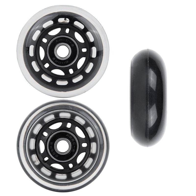 AOWESM 64mm Inline Skate Wheels 82a w/Bearings ABEC-9 for Rollerblade, Pelican Storm Case, Roller Board Bag, Carry-on Luggage Suitcase, Water Rower Seat, Steady Rest Wood Lathe, etc (4 Pack) (Black)
