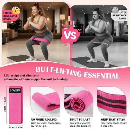 KUTIZE Ankle Resistance Bands with Cuffs & Fabric Resistance Bands Set - Legs & Glutes Workout Equipment for Women & Men, Home Gym Heavy Exercise Bands for Butt, Hip, Yoga, Strength Training, Pilates