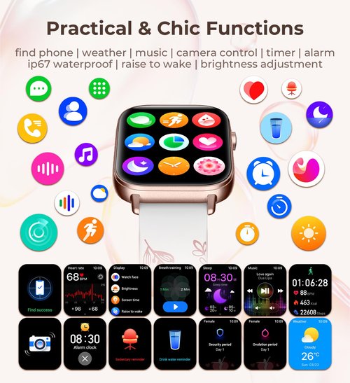 Iaret Smart Watch for Women, 1.83" HD Fitness Tracker with 4 Bands, Answer/Make Calls, Heart Rate/Sleep/SpO2/Step Tracking, 100+ Sport Modes, Android/iPhone Compatible Gift (Rose Gold)