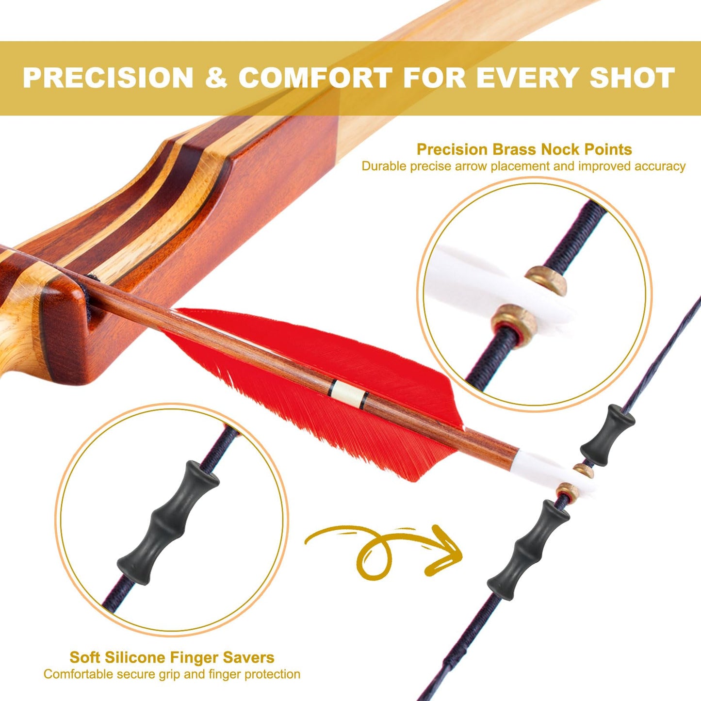 PATIKIL 56 Inch Bow String Replacement, Archery Bowstrings Accessories 12 Strands Bowstring with Finger Guard & 2 Brass Nock Points for Traditional Recurve Longbow, Black-Orange