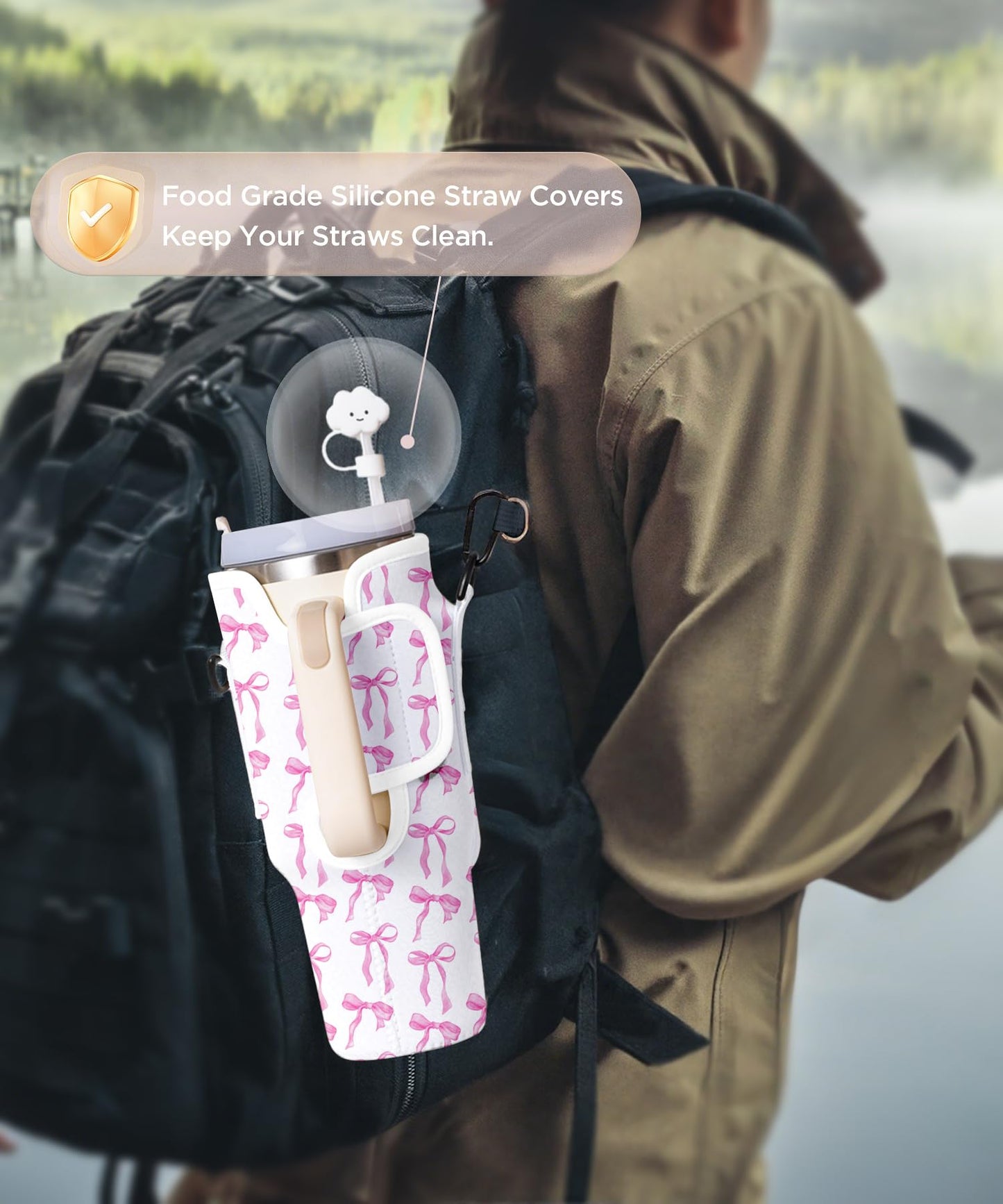 dabria Water Bottle Carrier Bag with Phone Pocket for Stanley 40/30 oz Tumbler Neoprene Water Bottle Holder Pouch with Adjustable Strap Bollus with Straw Cover for Stanley Cup Accessories (40OZ)