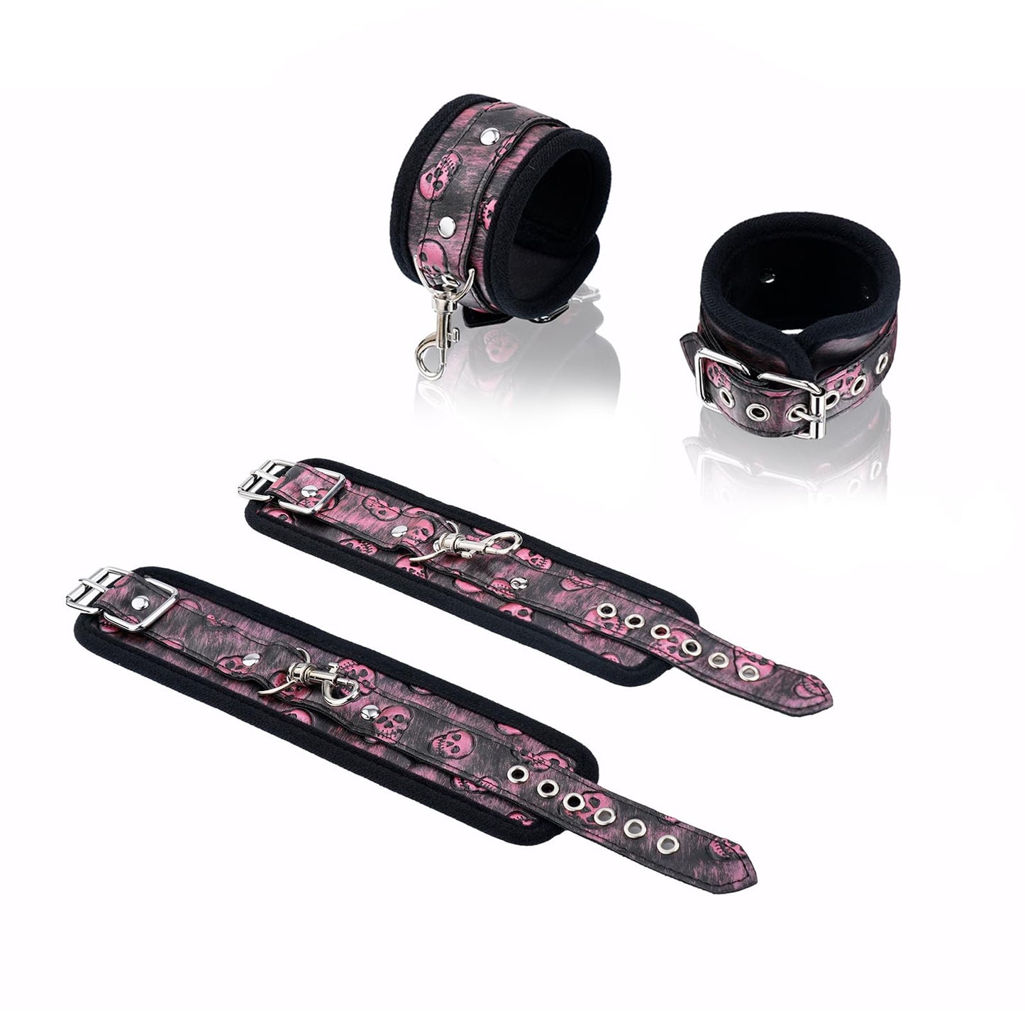 Spreader Bar Heavy Duty Stainless Steel Expandable Home Gym with 4pcs Furry Purple Adjustable Strap,Sports Aid Training Fitness Gear Pilates Aid Kit,Yoga Set (Silver+Black-Pink PU Kit)