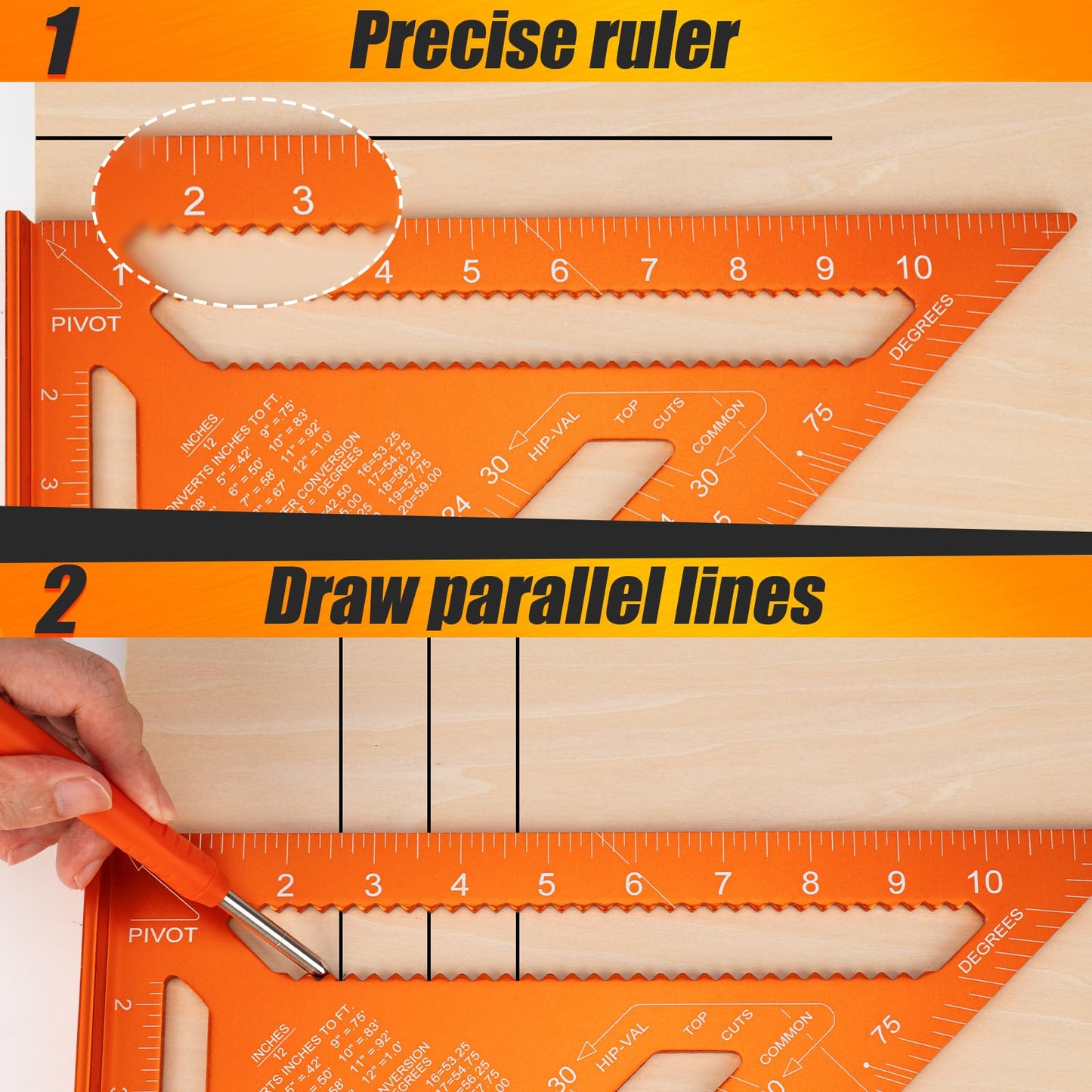 Carpenter Square 12 Inch, Matework Rafter Square for Angle Drawing Measuring Ruler, Framing Square Tool Aluminum for Woodworking, Carpentry