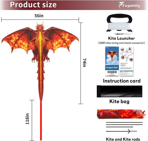 Large Dragon Kite by [Brand Name] - Easy to Fly | 300ft String | Perfect for Outdoor Fun