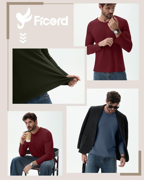 Ficerd 3 Pack Men's Waffle Thermal Long Sleeve Shirts V Neck Underwear Tops Casual Knit Undershirts Pullover Sweaters(Haze Blue, Burgundy, Dark Army Green,X-Large)