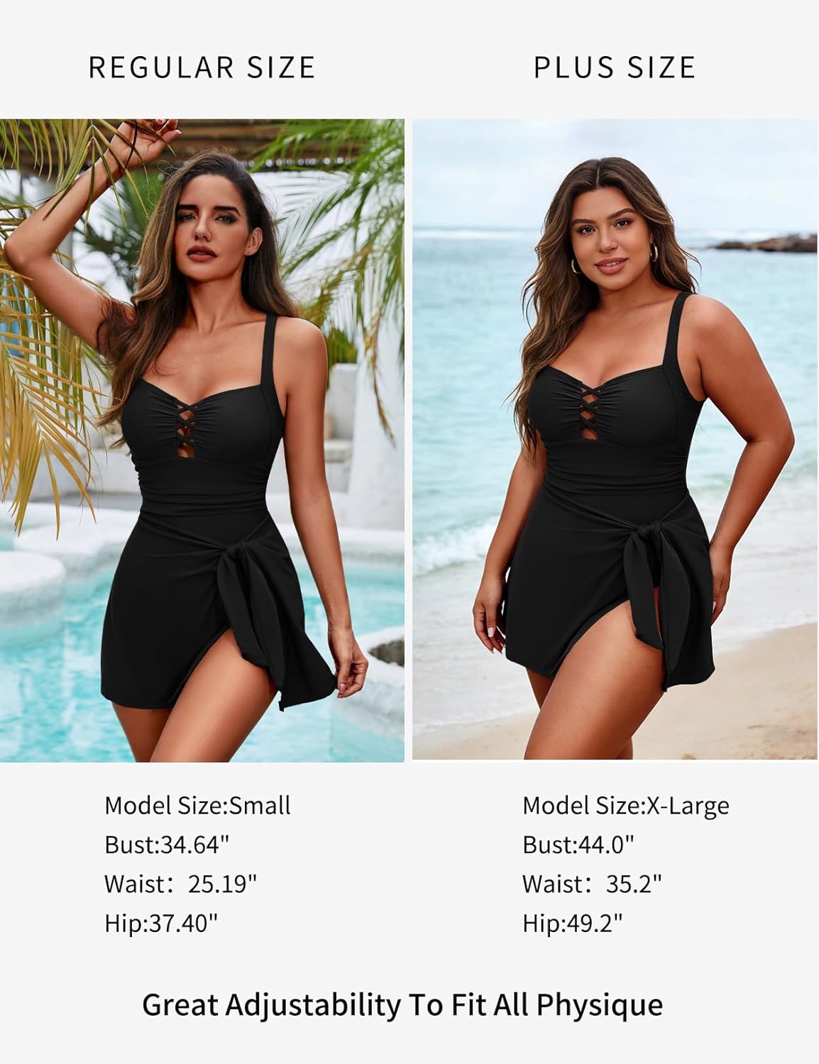 Zilcremo Swim Dress - Tummy Control One Piece Swimsuit with Square Neck & Skirted Design