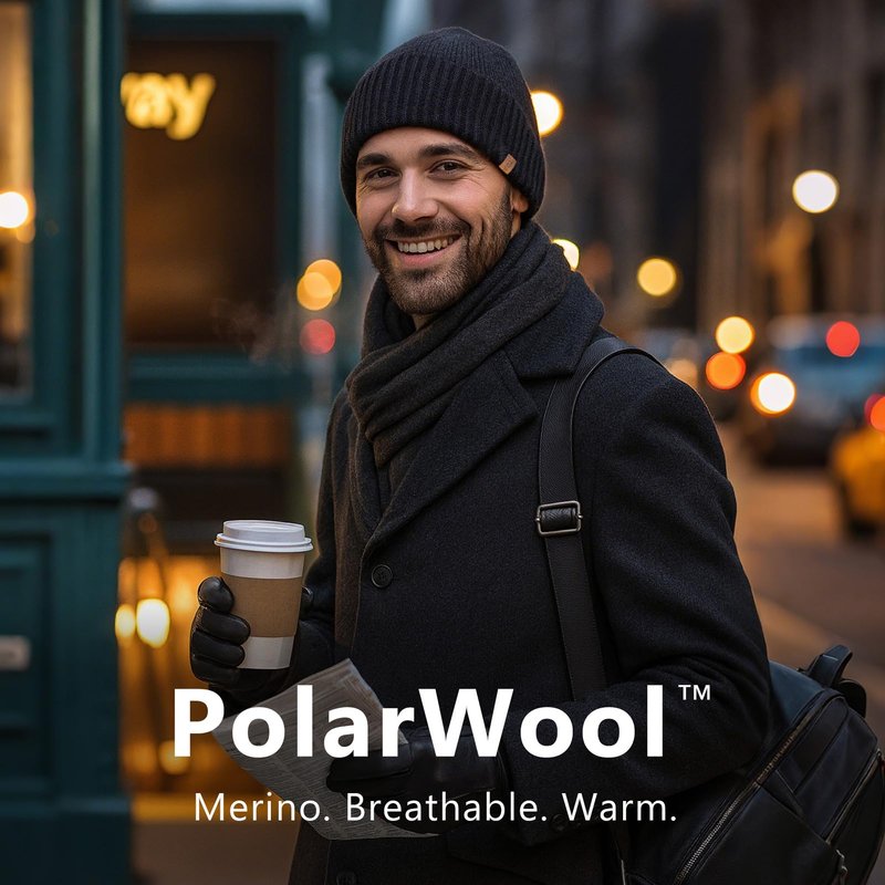 TOP-EX PolarWool™ Merino Wool Beanie Polartec® Fleece Lined L/XL/XXL Unisex Warm Winter Knit Hat Watch Cap (US, Alpha, X-Large, XX-Large, Black(Sentinel))