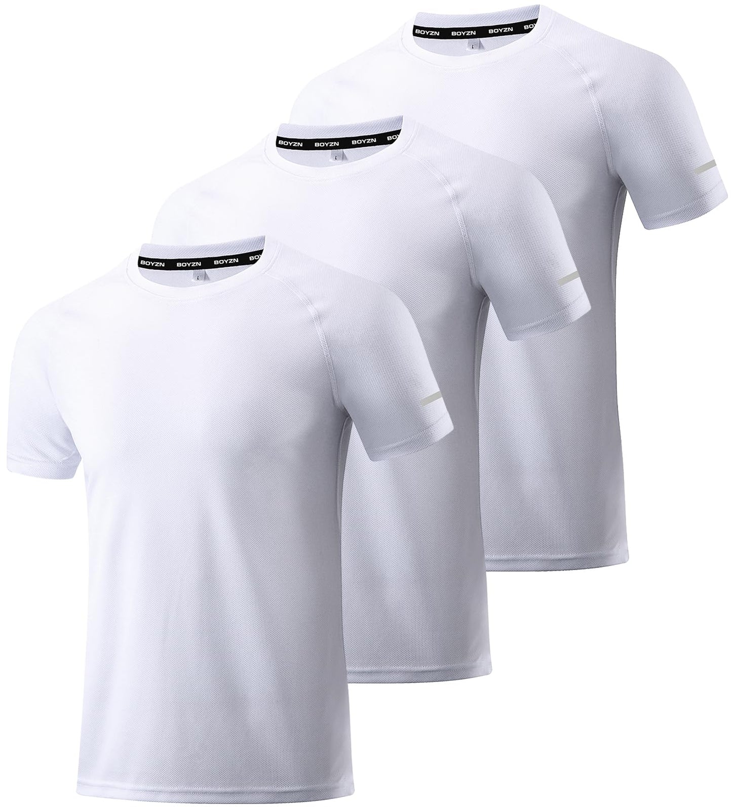 Boyzn Men's 3 Pack Workout Running Shirts, Dry Fit Moisture Wicking T-Shirts, Sports Gym Athletic Short Sleeve T Shirts for Men White-3P13-L