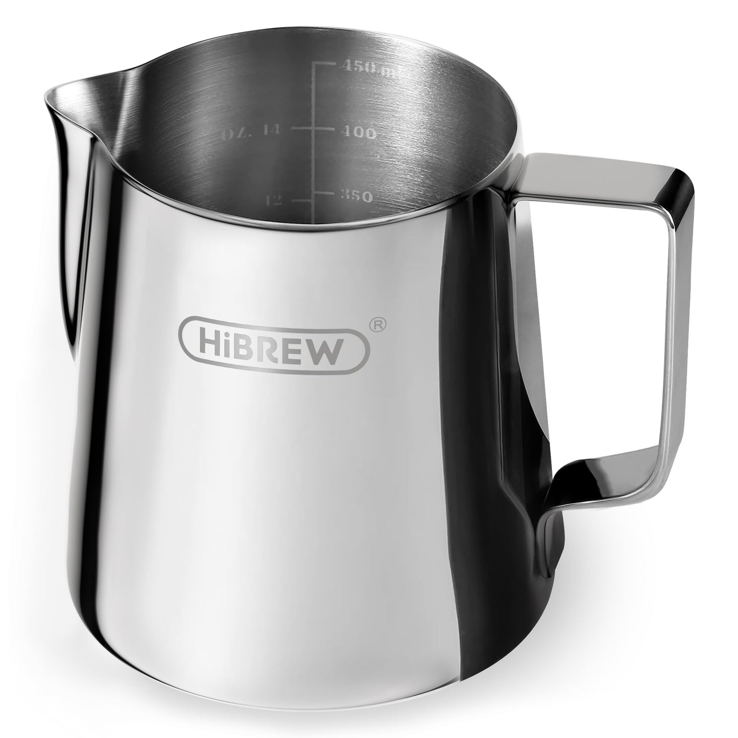 HiBREW Latte Art Pitche 15oz, Stainless Steel Milk Frothing Pitcher Steamed Espresso Cup Barista Pitcher (15oz/450ml)