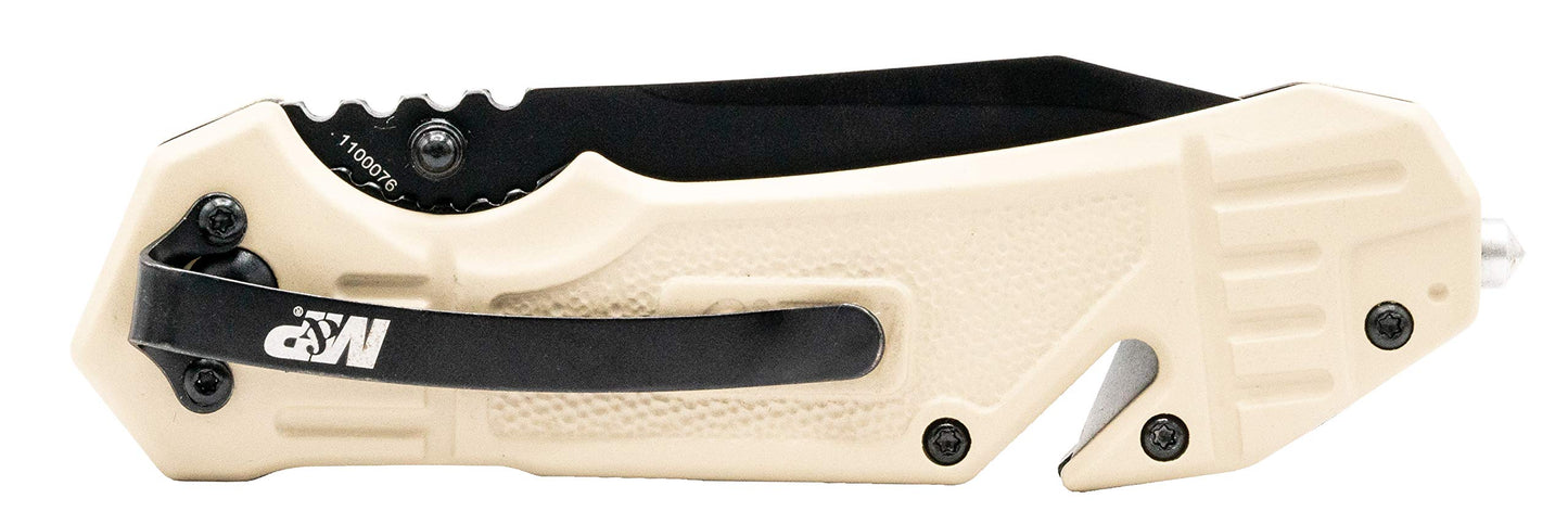 Smith & Wesson M&P FDE 8.2in High Carbon S.S. Spring Assisted Folding Knife with 8in Serrated Tanto Blade and Rubberized Handle for Outdoor Survival and EDC,Black
